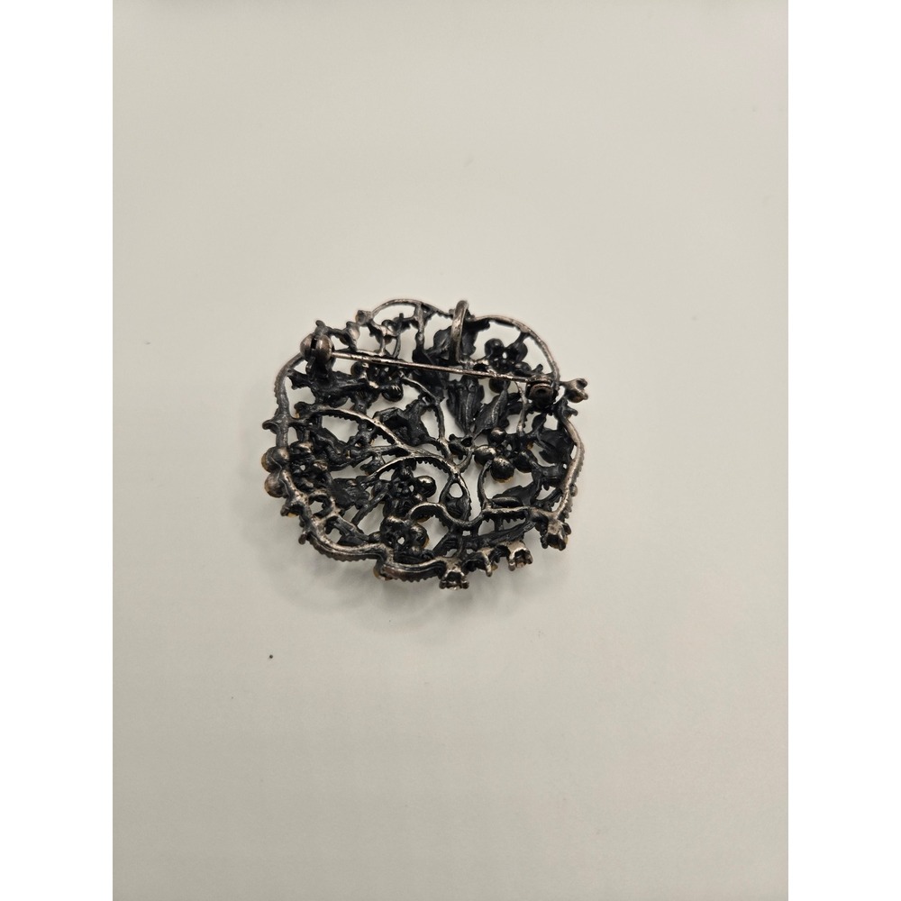 Vintage Floral AB Rhinestone Brooch Pendant Gunmetal Iridescent Flower Pin - Picture 3 of 3